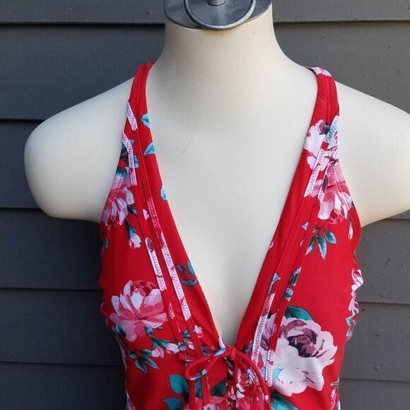 Kona Sol Swim Red Floral One Piece Swim Suit size large - Picture 7 of 12